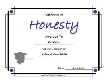 Honesty Certificate Printable Certificate in 2023 | Printable certificates, Classroom ...