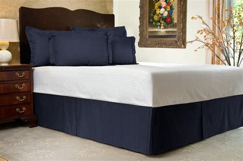 Navy Blue Bed Skirt Cal King Bed Skirt 21 Inch Drop, Tailored/Pleated Striped Bedskirt, Dust ...