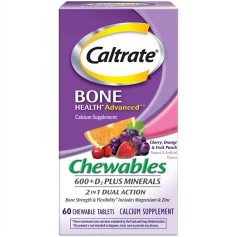 Caltrate Chewables 600+D3 Plus Minerals Calcium Vitamin D Supplement ...