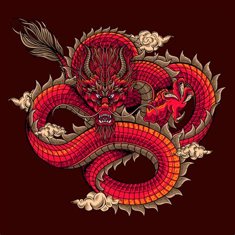 Chinese dragon with cloud illustration, Chinese dragon with cloud ...