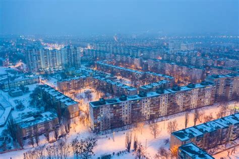 Winter Evening Aerial View To Downtown in Kharkiv with Bridge Stock Image - Image of kharkov ...