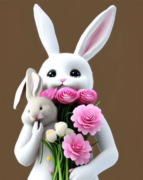 Bunny with Flowers · Creative Fabrica