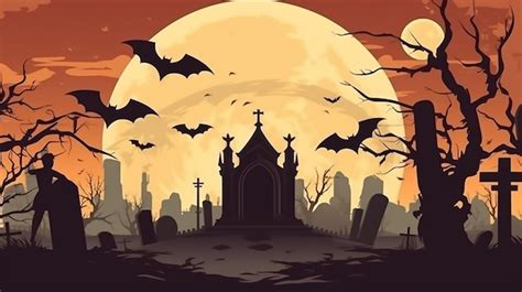 Premium AI Image | Vampire bat composition with cemetery landscape moon