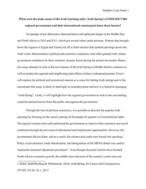 What were the main causes of the Arab Uprisings (aka ‘Arab Spring’) of ...