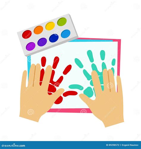 Two Hands Painting with Finger Paint, Elementary School Art Class ...