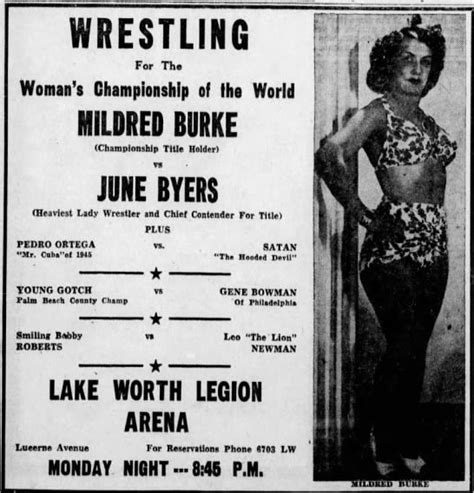 Mildred Burke vs June Byers - WRESTLING For The Woman's Championship of ...