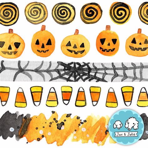 Halloween Watercolor Clipart Borders October Clip Art Cute - Etsy