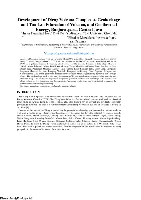 (PDF) Development of Dieng Volcano Complex as Geoheritage and Tourism Education of Volcano, and ...