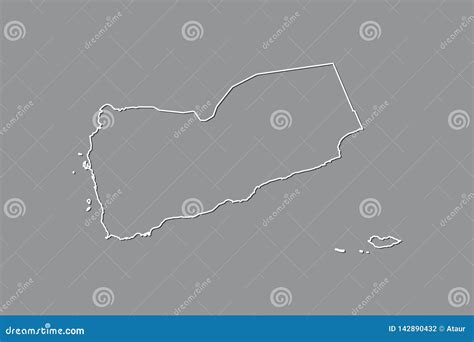 Yemen Vector Map with Single Border Line Boundary Using White Color on Dark Background ...