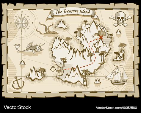 Treasure pirate hand drawn map Royalty Free Vector Image