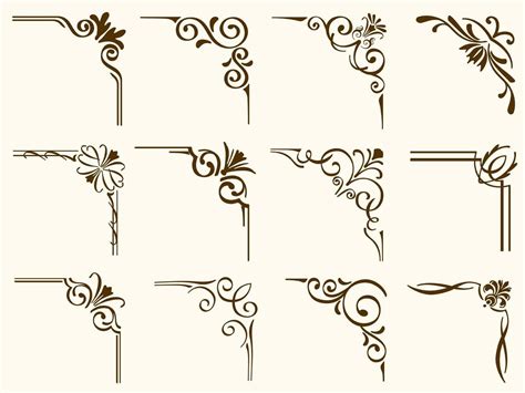 Set Of Brown FIligree Vintage Corner Frames 954049 Vector Art at Vecteezy