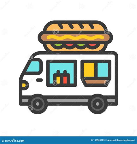 Hot Dog Truck Vector, Food Truck Filled Style Editable Stroke Icon ...