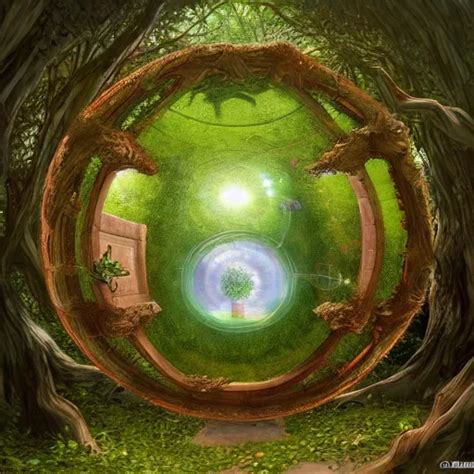 a portal in a mysterious garden filled with spherical | Stable Diffusion