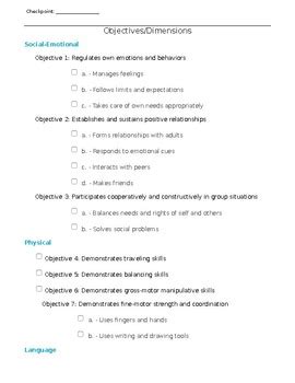 Teaching Strategies Gold~ Goals and Objectives by Student Checklist