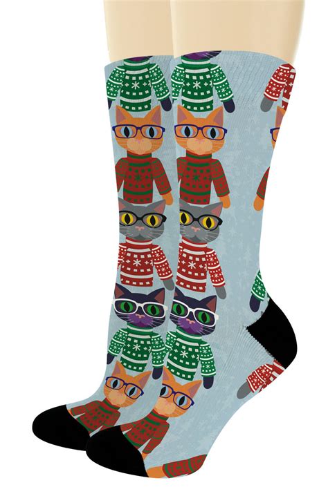 Funny Cat Themed Christmas Socks Cat Ugly Sweater Socks Cat | Etsy