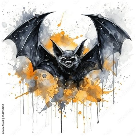 Watercolor drawing of a scary bat, Halloween element. Generative Ai ...