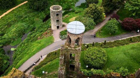 Looking Down at Mysterious Blarney Castle Ruins in Lush Vibrant Ireland ...