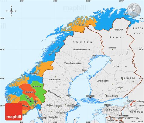 Political Simple Map of Norway, single color outside, borders and labels