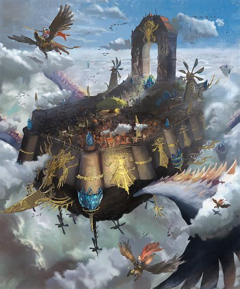 Card: Sky Fortress Fantasy City, Fantasy Castle, Anime Art Fantasy, Fantasy Places, Fantasy ...