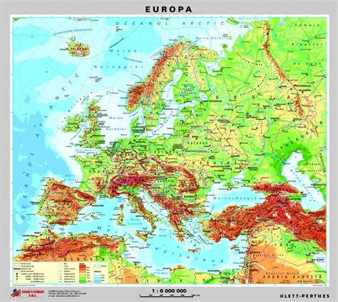 Europa - harta fizica - pe verso: harta politica a Europei • MaterialeDidactice.ro