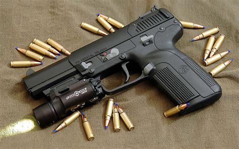 FN Five-Seven Pistol with Surefire Light - HD Wallpaper