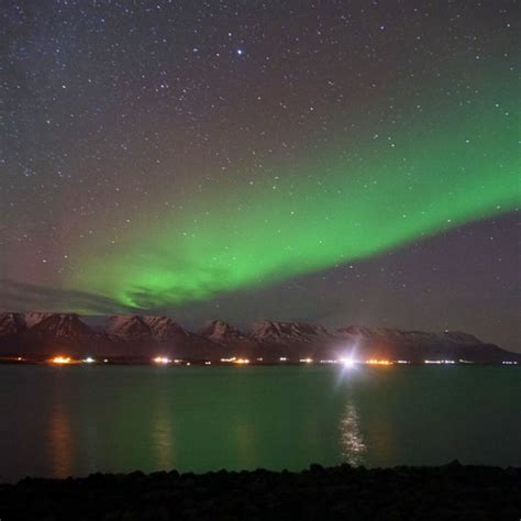 Northern Lights over Akureyri | Northern lights, Natural landmarks, Lights