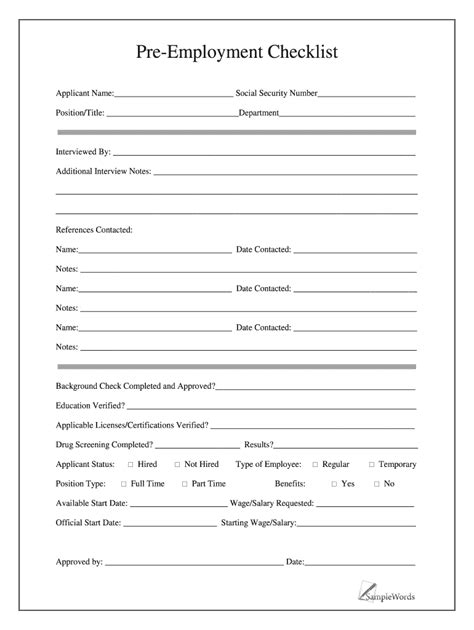 Pre-Employment Checklist Pre-Employment Checklist - Fill and Sign Printable Template Online | US ...