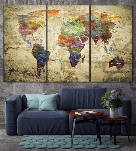 Extra Large Wall Art World Map Watercolor Canvas Print Beige - Etsy UK