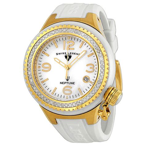 Swiss Legend Neptune White Ceramic Gold-tone Steel Diamond Unisex Watch ...