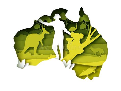 Australia Travel Papercut Poster with Wild Nature and Animals Stock ...