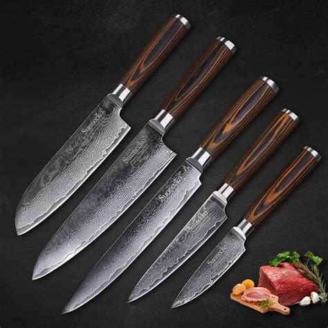 SUNNECKO 5PCS Kitchen Knives Set Damascus Steel Utility Paring Chef ...