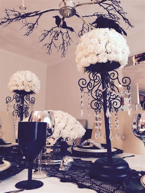 Elegant Black & White Halloween Tablescape | Halloween tablescape, Black white halloween ...