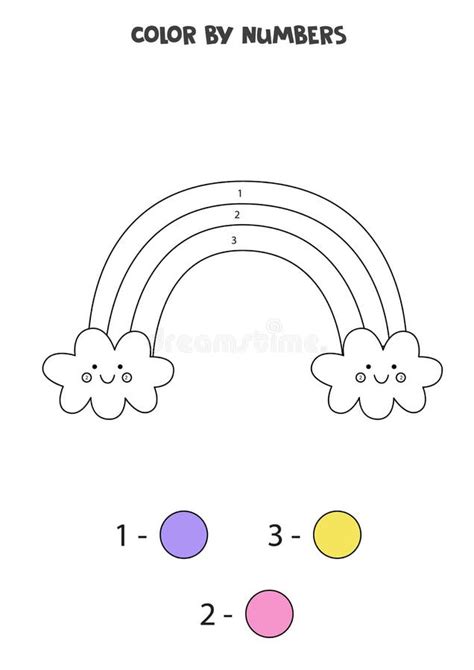 Color Cute Rainbow by Numbers. Worksheet for Kids. Stock Vector - Illustration of color, math ...