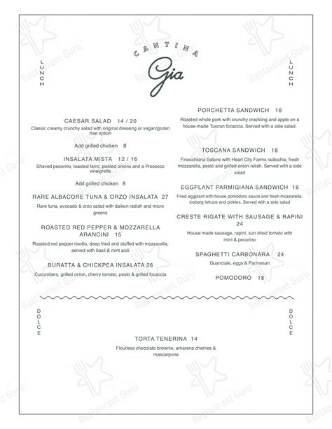 Menu at Cantina Gia pub & bar, Ottawa