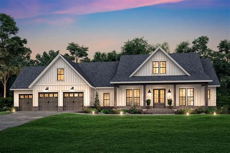 Modern Farmhouse Plan with 3-Car Front-entry Garage and Bonus Room ...