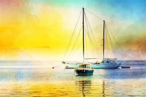 Boats Seascape Painting Sunrise Free Stock Photo - Public Domain Pictures