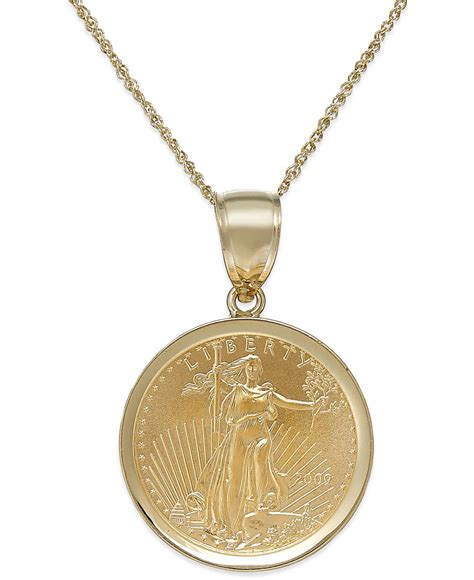 Macy's Genuine Eagle Coin Pendant Necklace In 22k And 14k Gold in Metallic | Lyst