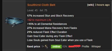 Soulthirst Build Guide & Price - PoE 3.17 Cloth Belt