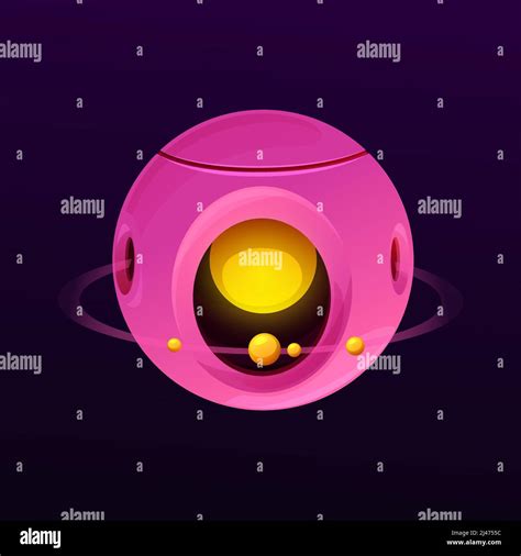 Cartoon space cyber planet with core and rings, vector fantasy galaxy world. Cyber sci-fi ...