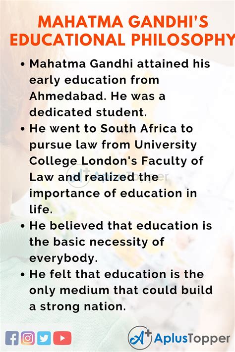 10 Lines on Mahatma Gandhi's Educational Philosophy for Students and Children in English - A ...