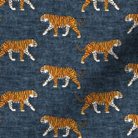 walking tiger on blue (woven) Fabric | Blue weave, Canvas fabric, Cotton canvas