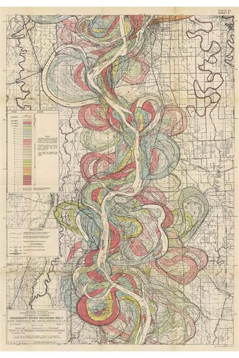 Mississippi River Meander Belt, Geological Map by Harold Fisk, 1944 9 ...