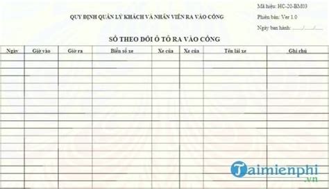 Mẫu sổ theo dõi ô tô ra vào công ty, Sổ theo dõi lịch trình xe ra vào