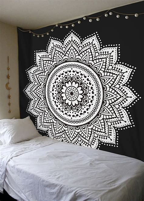 Black and White Mandala Psychedelic Wall Hanging Tapestry Bedroom Living Room Decor Tapestry ...