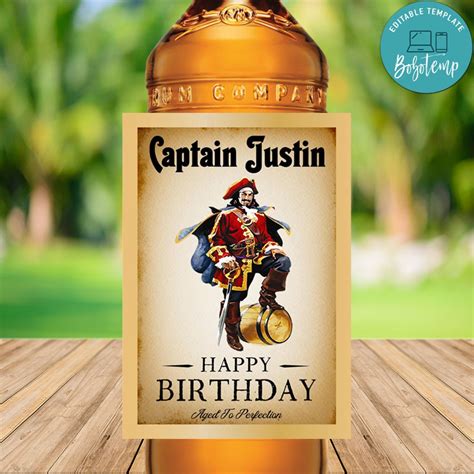 Captain Morgan Birthday Liquor Label Customizable Template DIY | Bobotemp