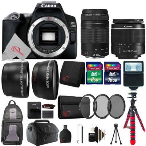 Canon Eos 250d Rebel Sl3 24.1mp Dslr Camera + 18-55mm & 75-300mm Lenses + Bundle, 1 - Kroger