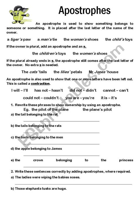 Free Printable Apostrophe Worksheets