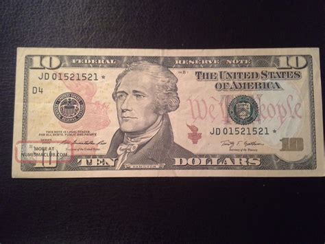 U. S. Ten Dollar Bill Star Note And Repeating Serial Number Series 2009