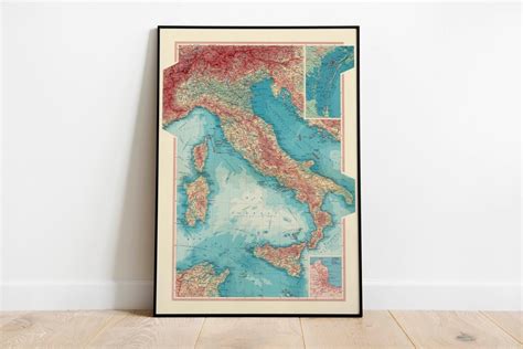 Geographical Map of Italy Map Wall Decor Vintage Map Wall Art Poster Print Map Wall Print Framed ...