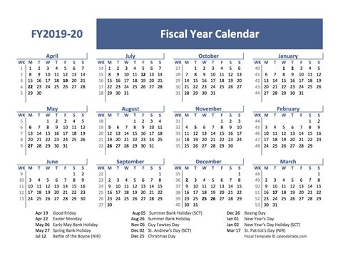 2019 Fiscal Year Calendar Template UK - Free Printable Templates